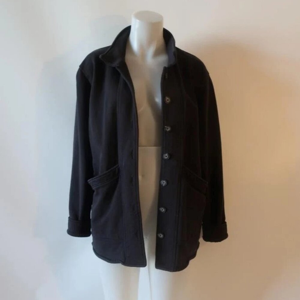 Womens Leallo Black Button-Up Cotton Sweatshirt Cardigan L